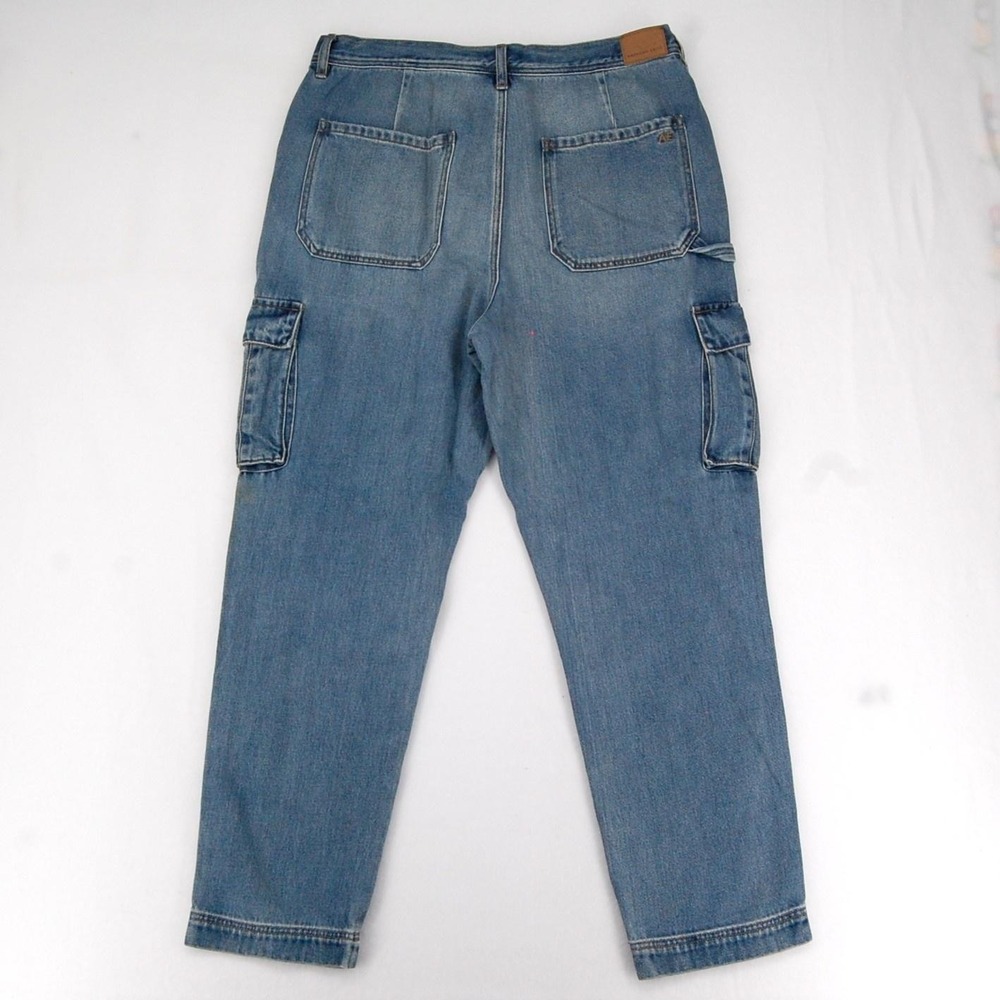 American Eagle Outfitters Mom Jeans Womens‎ 16 Long Blue Medium High Rise Cargo - Picture 4 of 12